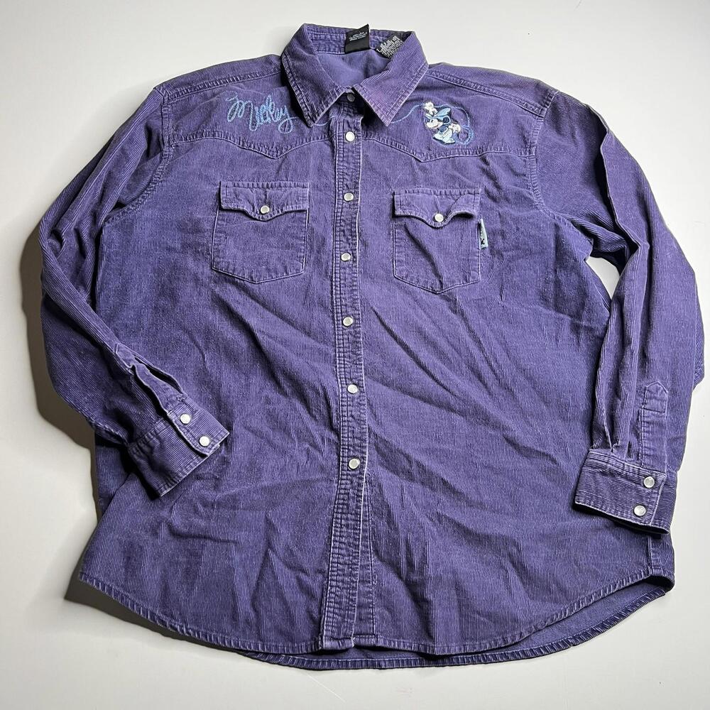 Vintage Mickey Unlimited Shirt Mens Large Purple Corduroy Western Mickey Mouse